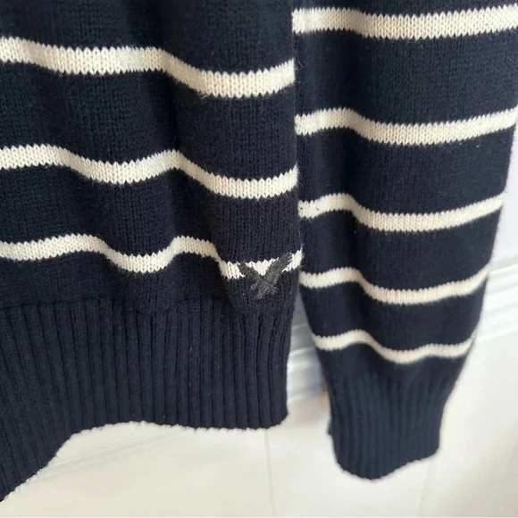 American Eagle Outfitters Men’s 1/4 Zip Navy & White Stripe Pullover Sz XL GUC - Picture 7 of 9